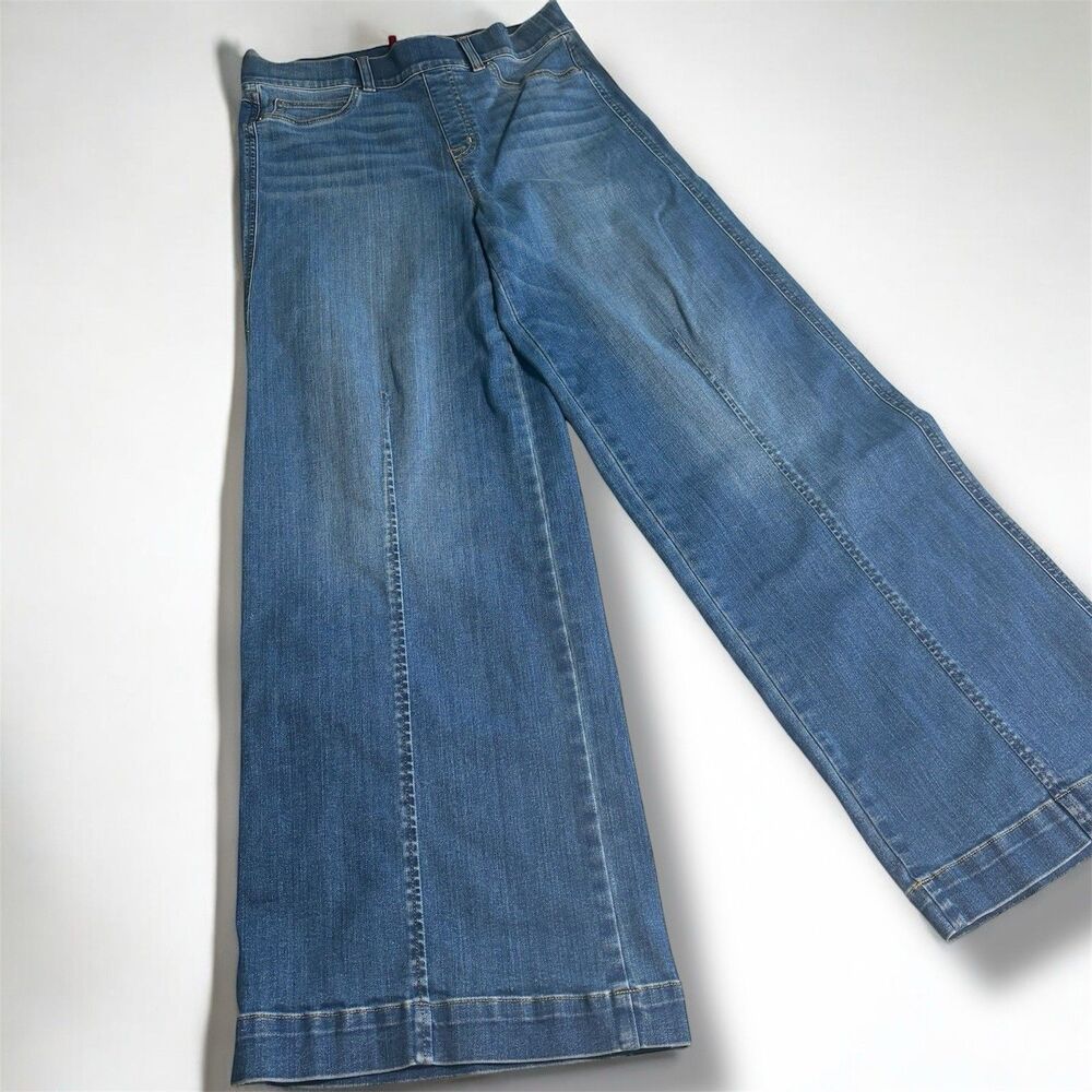 Spanx Seamed Front Wide Leg Jeans Womens Medium Baggy‎ Relaxed Vintage Indigo